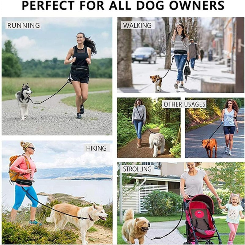 Hands-Free Dog Leash with Bungee, Phone Pocket, & Bottle